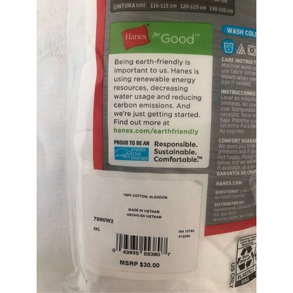 Brand New Hanes Tagless No Ride Up 2-Pack Big Boxer Brief Underwear White 4X - Picture 4 of 5